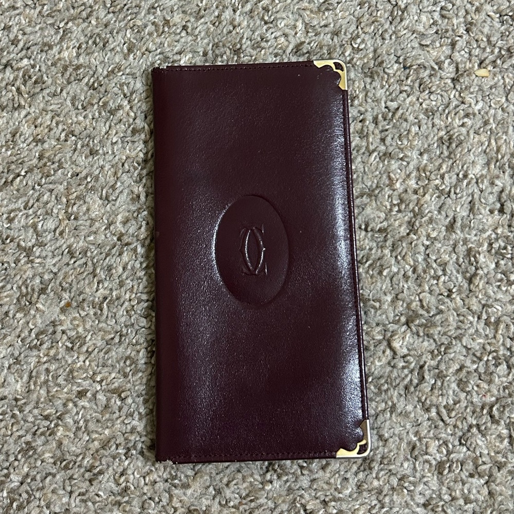 Cartier Must de Cartier Checkbook Wallet In Burgundy Calfskin Leather Authentic!